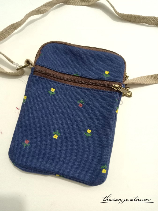 Túi handmade vải vintage 12x19x2cm - Hoa 4 cánh